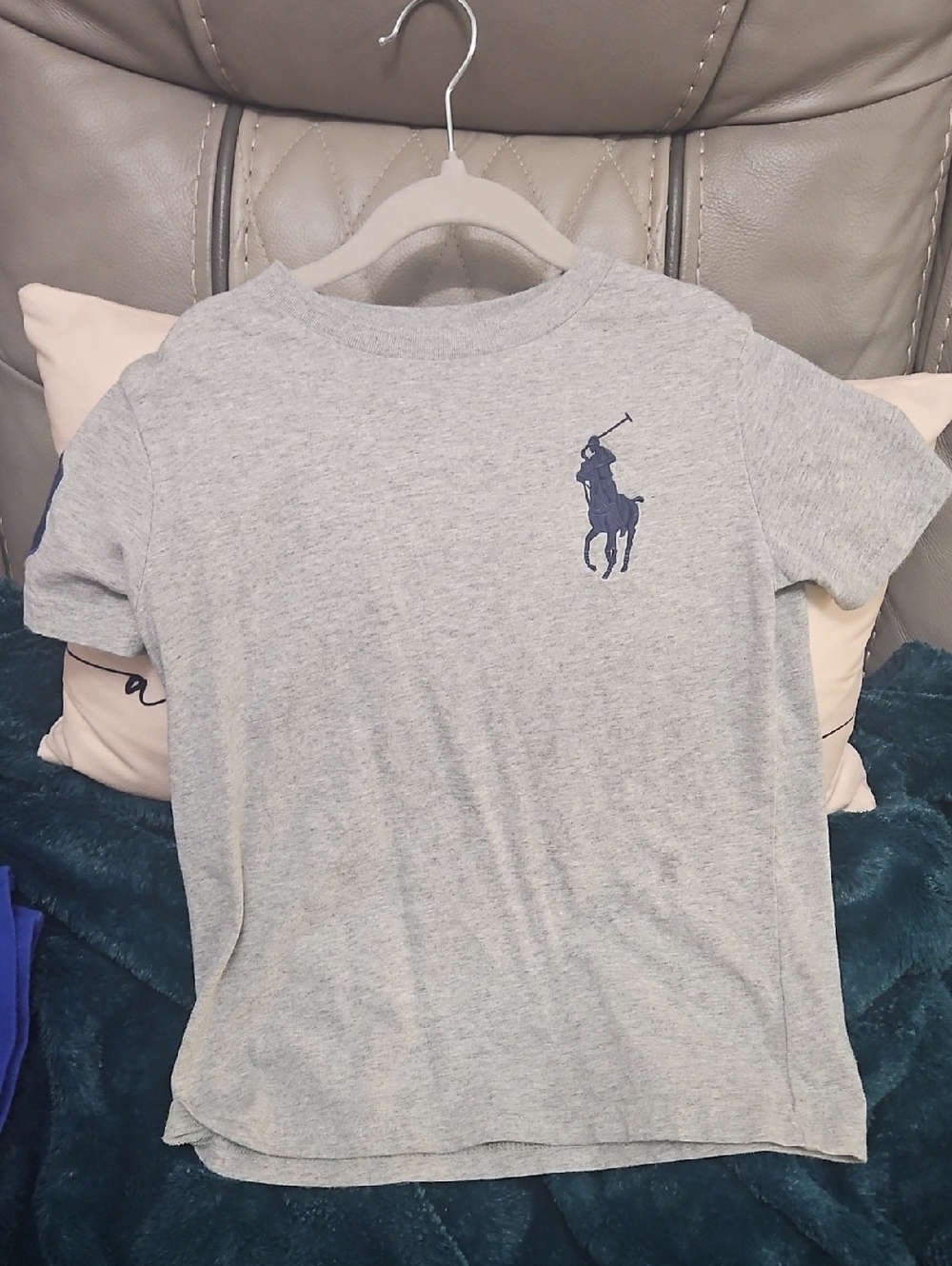 Ralph Lauren Light Gray Tee with Navy Polo Logo